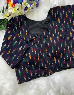 navy blue cotton |sleeves - 12+ inch | height - 15+ inch | pattern - front open | boatneck blouse fabric printed work festive 