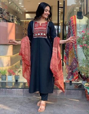 black muslin with original mirror work | inner - butter crep | length - 48 inches | bottom - pure muslin fabric | dupatta - red color digital printed chiffon dupatta ( 2.3 m)  fabric mirror work work festive 