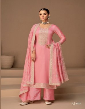 pink top - heavy vichitra with sequance embroidery and stone work | sleeves - heavy vichitra inner attached santoon | length - max upto 48