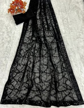black saree - georgette with sequance work with lace border | blouse - banglory blouse  fabric sequance work  work festive 