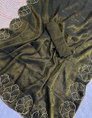 mahendi lotus jari silk with golden handwork | blouse - running blouse fabric handwork work festive 
