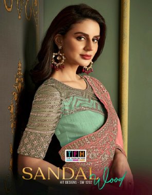 pink rainbowi silk saree and banglori silk blouse  fabric embroidery work ethnic 