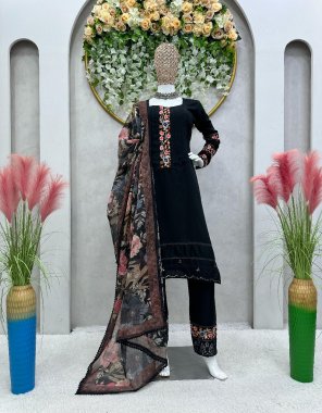 black top - muslin | inner - micro | work - thread with sequance with gpo lace border | stitch - m ( 38 ) | l ( 40 ) | xl ( 42 ) | pant - maslin silk | work - thread with sequance with gpo lace border | stitch - full stitch upto 44 with elastic | dupatta - tabby silk with digital printed with four side lace border ( 2.2 m)  fabric thread work work casual 