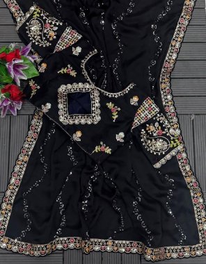 black saree - blooming rangoli silk with embroidery worked lace border with sequance work | blouse - fully embroidery worked sititched mono banglory blouse fabric embroidery work casual 