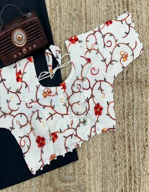 white diable camric cotton | work - pure cotton thread sequance n embroidery work | linning - diable cambric cotton | height - 14.5 | sleeves -yes | pad - yes padded  fabric thread work work festive 