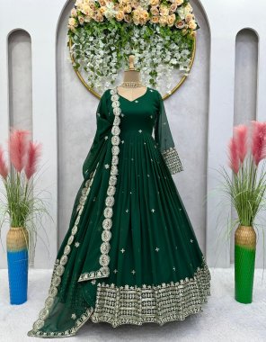 dark green top - faux georgette | inner - micro | work - thread with sequance with dori latkan | stitch - m ( 38 ) | l ( 40 ) | xl ( 42 ) | pent - micro | stitch - full stitch upto 44 with elastic | dupatta - faux georgette thread sequance work ( 2.2 m)  fabric embroidery  work party wear 