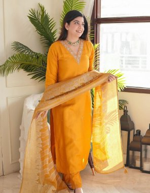 yellow heavy rayon | embroidery work | dupatta - pure cotton fabric embroidery  work festive 