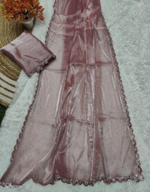 pink saree - pure jimmy choo with handwork matching color lace | blouse - jimmy choo with matching lace border  fabric handwork work ethnic 