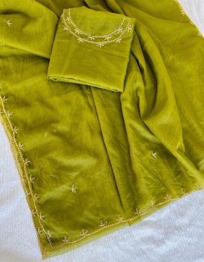 yellow soft organza handwork | running blouse with handwork fabric handwork work festive 