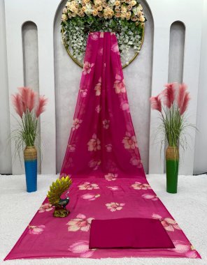 pink saree - organza silk | work - hot fix with digital printed | cut - 5.5 | blouse - banglori silk | work - plain | cut - 0.80cm ( unstitched )  fabric digital printed work ethnic 