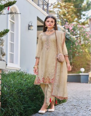 cream top - pure simar organza with embroidery | dhoti -  pure simar organza with embroidery work | dupatta - pure simar organza with embroidery work | size - m ( 38 ) | l ( 40 ) | xl ( 42 ) | xxl ( 44 ) | 3xl ( 46 )  fabric embroidery work festive 