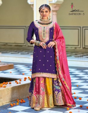 purple top - premium silk with embroidery work | dupatta - premium silk with embroidery work | skirt - premium silk with embroidery ( front & back work ) | size - m ( 38 ) | l ( 40 ) | xl ( 42 ) | xxl ( 44 ) | 3xl ( 46 )  fabric embroidery work ethnic 