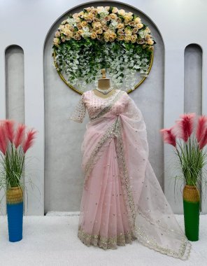 pink saree - organza silk | work - thread with sequance work | cut - 5.5 | blouse - organza silk with inner | work - thread sequance work  fabric sequance work casual 