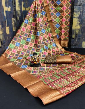 mahendi soft silk digital printed patola saree kanjivaram weaving saree fabric weaving work casual 