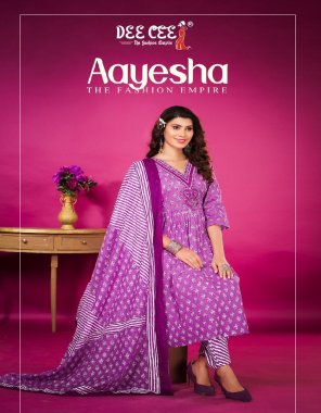 purple top - cotton cambric | bottom - printed cotton fabric with one side pocket | dupatta - heavy mul dupatta printed box pattern | length - 44 | ghera - 40 fabric printed work party wear 