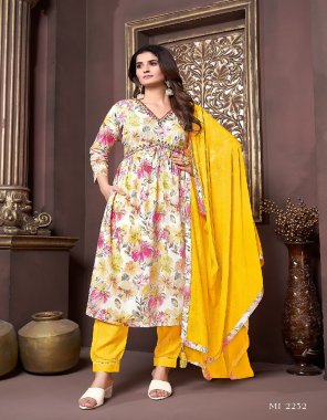yellow top - premium rayon export quality handwork full stitched | bottom - premium rayon export quality with two pocket | dupatta - heavy najmin with four side printed lace  fabric printed work party wear 