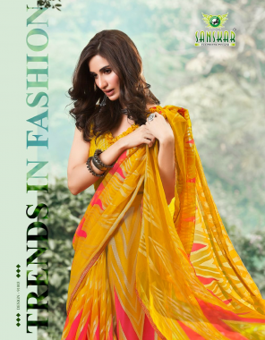 yellow satin georgette fabric printed work casual 