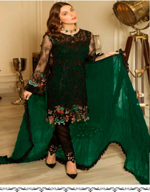 dark green top - butterfly net with heavy embroidery | bottom - dull santoon with patch work | dupatta - nazmin with heavy embroidery ( pakistani copy ) fabric patch work with heavy embroidery work casual 