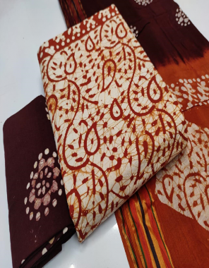 brown pure heavy cotton | top - 2.40m | bottom - 2 m | dupatta - 2.25m fabric printed work casual 