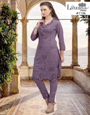 purple top - fox georgette | bottom - cotton strachable  fabric embroidery work casual 