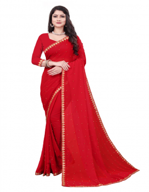 red georgette  fabric stone work + four side lace work festive 