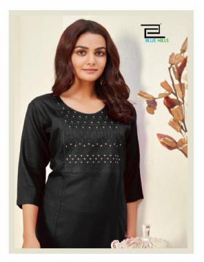 black rayon  fabric nack embroidery work casual 