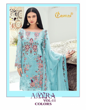 sky blue top - fox georgette ( with heavy embroidery ) | bottom - santoon ( with work ) | inner - santoon | dupatta - pure nazneen with heavy embroidery [ pakistani copy] fabric heavy embroidery work casual 