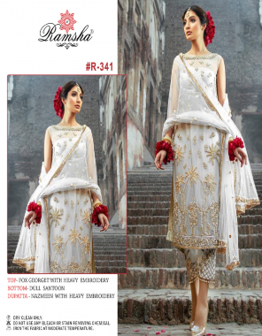 white top - georgette with heavy embroidery | bottom - dull santoon | dupatta - nazmeen embroidery [ pakistani copy ] fabric heavy embroidery work casual 