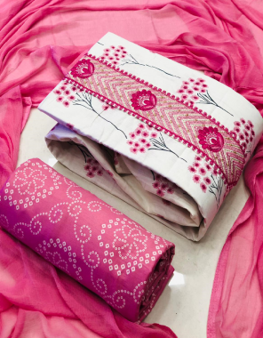 pink pure cotton | top - 2.25 m | bottom - 2.50 m | dupatta - 2.25 m fabric stone work | printed | embroidery work casual 