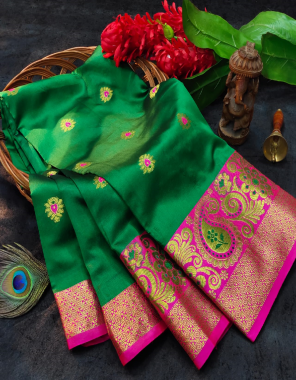 green silk fabric jacquard + weaving work festive 