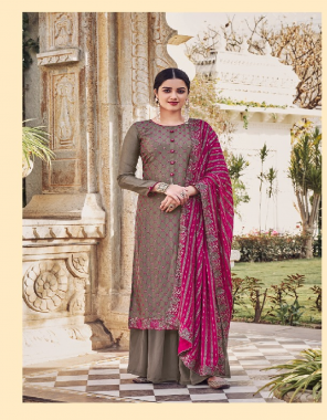 grey top - heavy chinon with heavy embroidery | dupatta - chinon with heavy embrodiery work | bottom & inner - dual santoon  fabric heavy embroidery work party wear 