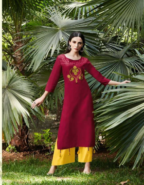 maroon pure cotton  fabric embroidery  work casual 