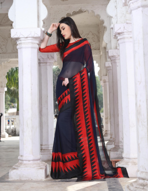 black georgette with satin patta fabric printed work casual 