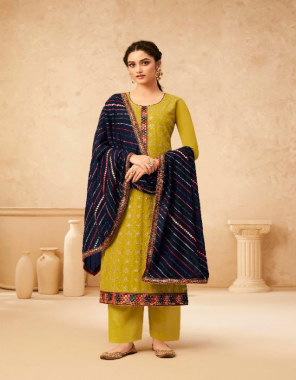 yellow georgette  fabric embroidery work casual 