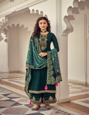 dark green top - heavy chinon with embroidery work | inner - dual santoon | dupatta - heavy chinon with digital print | bottom - dull santoon embroidery fabric embroidery work party wear 