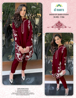 maroon faux georgette  fabric embroidery work casual 