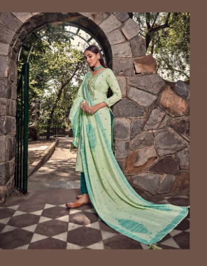 light green top - pure lawn 2/2 rubaya with digital print with fancy embroidery | dupatta - pure eqyptian cotton jacquard dupatta with tassels | bottom - pure cotton fabric digital printed + fancy embroidery work casual 