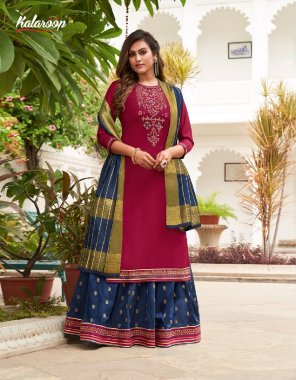 dark pink top - lining silk with fancy neck work and fancy less with cotton mal inner | lehenga - fancy silk jacquard with embroidery work and fancy less | dupatta - cotton silk with zari border  fabric embroidery work casual 