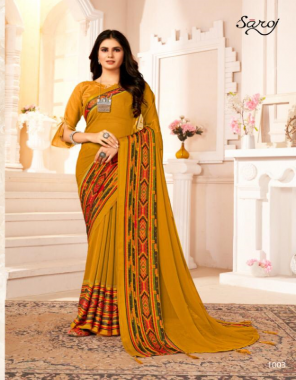 yellow soft georgette fabric printed work ethnic 
