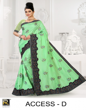 parrot green dola silk fabric embroidery work casual 