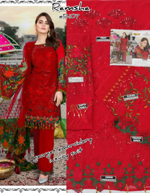 red top - georgette with heavy embroidery & additional work | bottom - dul santoon | dupatta - net heavy embroidery [ pakistani copy ] fabric embroidery work party wear 
