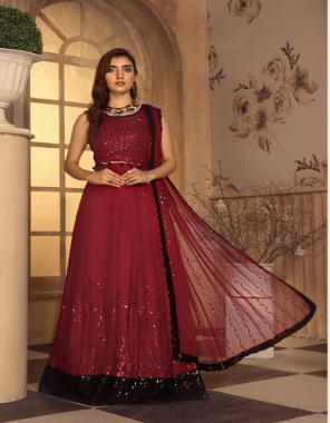 maroon top - heavy fox georgette with heavy embroidery work with seuqnace | bottom - heavy santoon | inner - heavy santoon | dupatta -  heavy nazmin with heavy embroidery work with sequance work [ master copy ] fabric embroidery work casual 