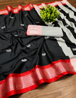 black banarasi silk fabric jacquard + weaving work casual 