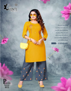 yellow rayon fabric embroidery work casual 