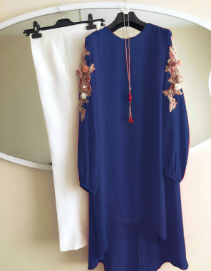 navy blue kurti - 14 kg rayon with back side moving chain - length - 44+ | pent - 14 kg rayon with chain - 41+ fabric embroidery work casual 