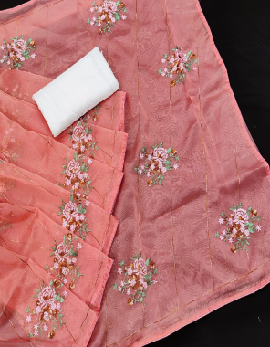 pink soft organza silk fabric heavy embroidery thread work work casual 