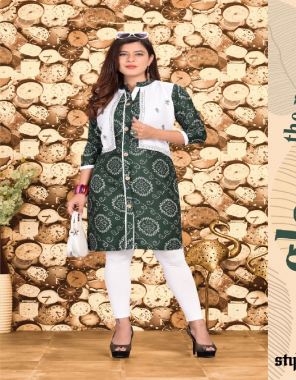 dark green rayon print  | pattern - stright kurta with attached embroidery jacket | length - top length 42 inch fabric embroidery work casual 