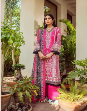 pink top - pure cotton with heavy embroidery | bottom - cotton | dupatta - net with embroidery [ pakistani copy ] fabric embroidery work casual 
