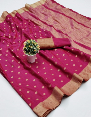 pink banarasi silk fabric jacquard + weaving work casual 