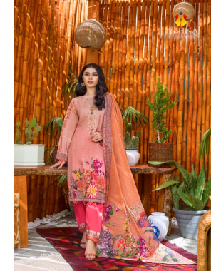 pink cambric cotton | top - 2.50 m | bottom - 2.0 m | dupatta - 2.25 m fabric printed work casual 